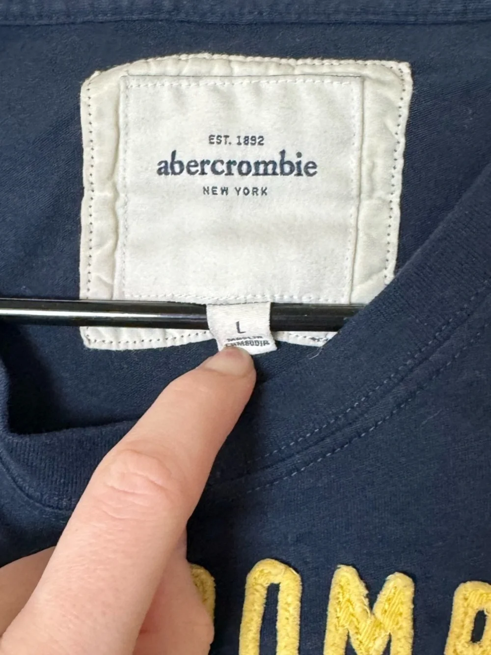 Abercrombie Kids Navy Logo Tee Large Fitted Baby Tee Y2K